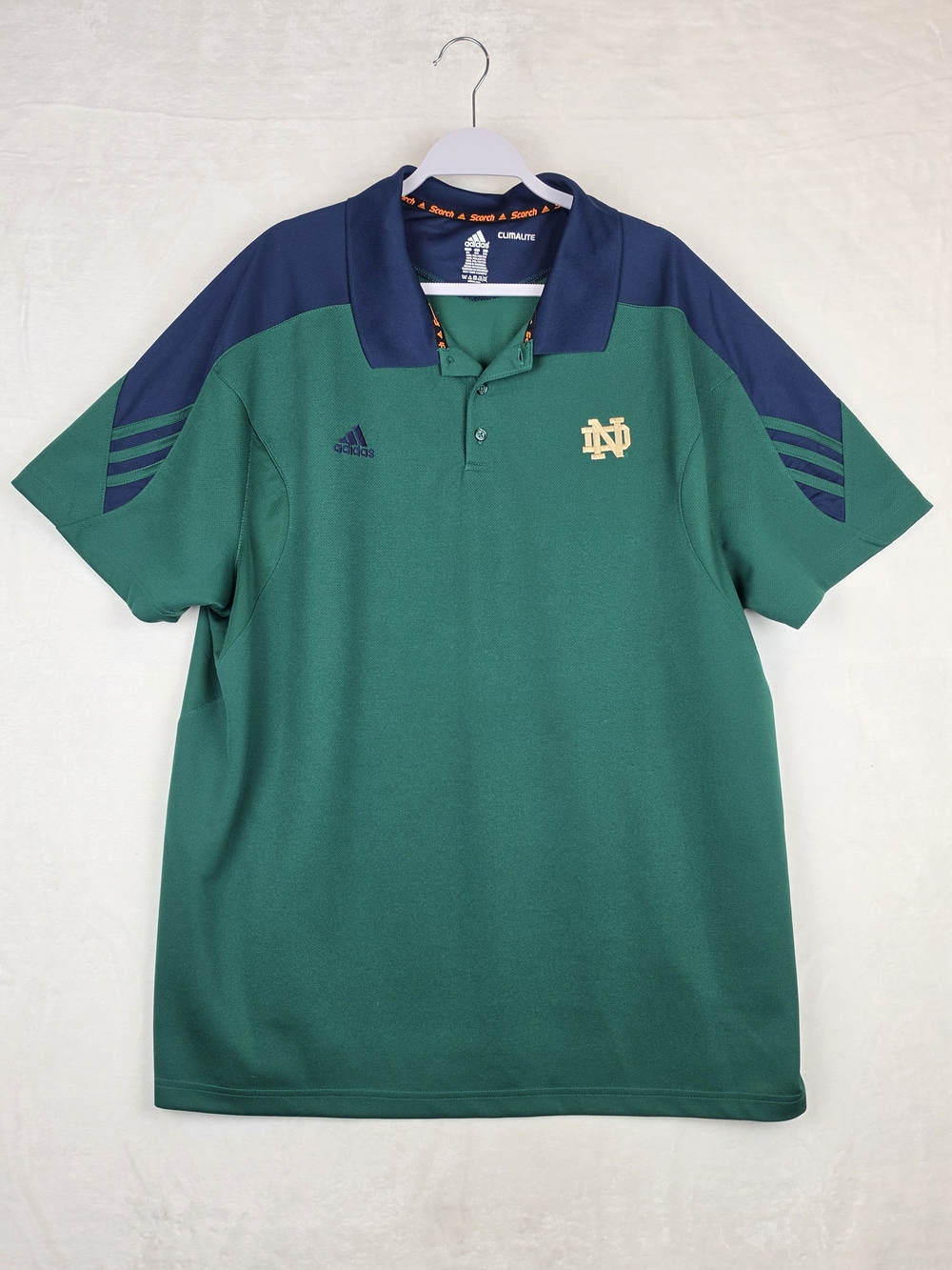 Adidas Scorch Climalite Notre Dame Polo Mens 2XL Green Navy Sideline Coaches